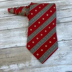 VTG Gianni Versace Neck Tie Red Silk 57” x 3.75” Geometric Greek Key Floral